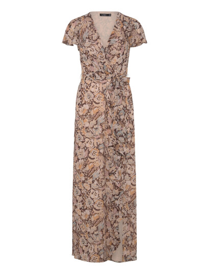 Lauren Ralph Lauren Floral Belted Flutter-Sleeve Gown - Brown - 32