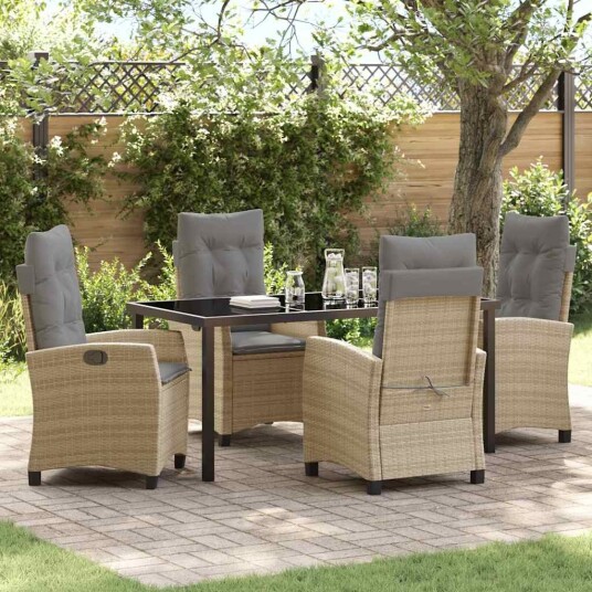 5-delt Hage Spisebordsett med Puter - Beige Poly Rattan
