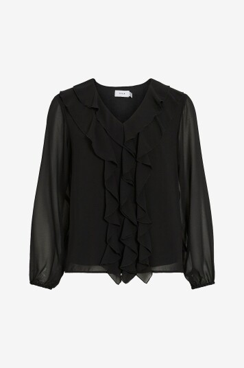 Vila Bluse viAne V neck Frill Svart