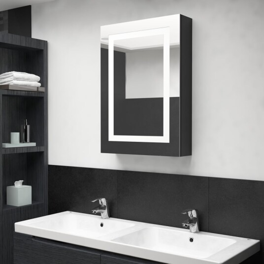 LED speilskap til bad blank svart 50x13x70 cm