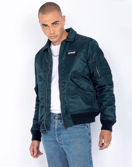 Schott Recycled Nylon CWU Bomber Jacket Blå Schott Recycled Nylon CWU Bomber Jacket Blå