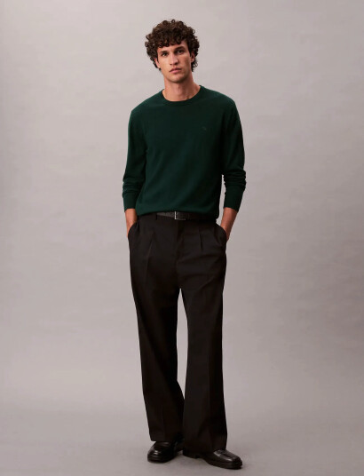 Calvin Klein Ls 100% Merino Crew 14Gg - Green - XXL