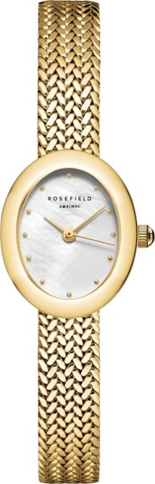 Rosefield Mini Oval Dameklokke med gullfarget mesh stållenke Rosefield Mini Oval Dameklokke med gullfarget mesh stållenke