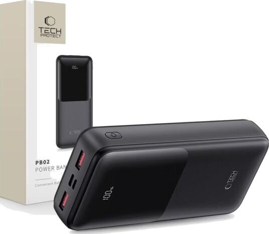 Tech-Protect 20000mAh PB02 Powerbank med 22,5W Rask Lading Svart