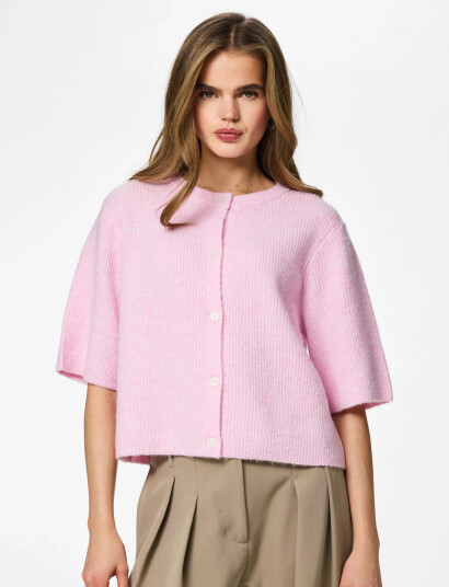 Pieces Pcsilly Ss O Neck Knit Cardigan Noos Bc Pink XS