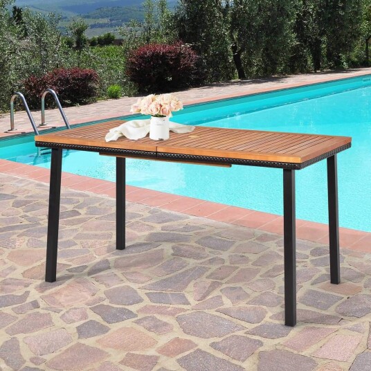 Hagebord spisebord med paraplyhull trebord terrassebord akasietre 140 x 75 x 76 cm naturlig Hagebord spisebord med paraplyhull trebord terrassebord akasietre 140 x 75 x 76 cm naturlig