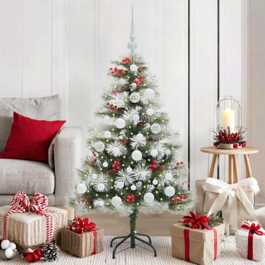 vidaXL Kunstig juletre Grønn og hvit 120 cm PVC og Metall og Plast vidaXL Kunstig juletre Grønn og hvit 120 cm PVC og Metall og Plast