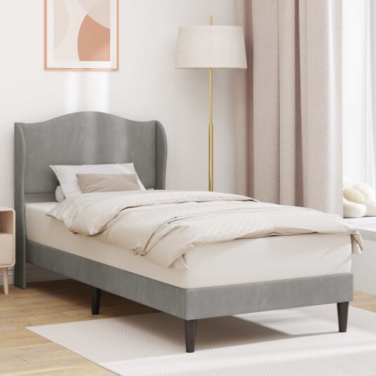 Sengestamme med hodegjerde Lysegrå 90 x 190 cm Fløyel Sengestamme med hodegjerde Lysegrå 90 x 190 cm Fløyel