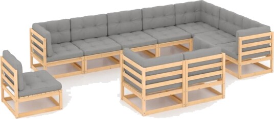 vidaXL Hagesofagruppe med puter 10 deler heltre furu