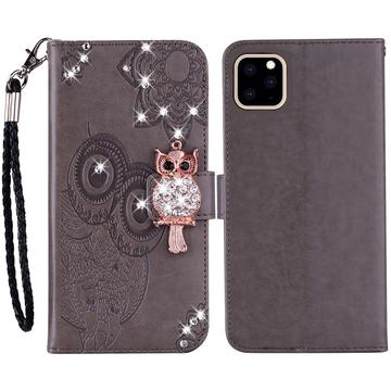 iPhone 14 Pro Max Ugle Rhinestone Lommebok-deksel grå