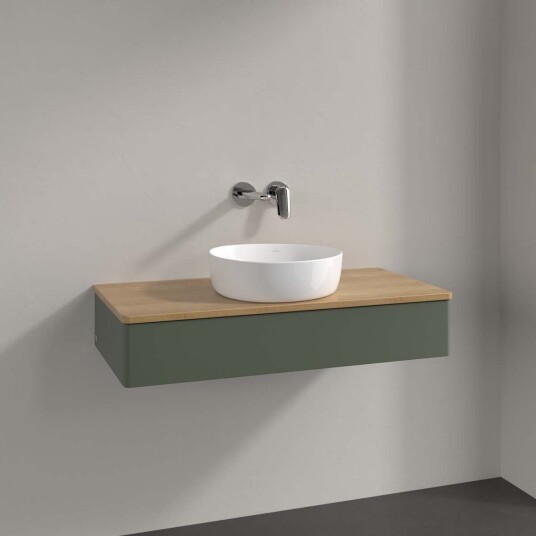 Villeroy & Boch Antao Servantskap med 1 skuff 100x50x19 cm u/lys Grønn Matt/Eik Villeroy & Boch Antao Servantskap med 1 skuff 100x50x19 cm u/lys Grønn Matt/Eik