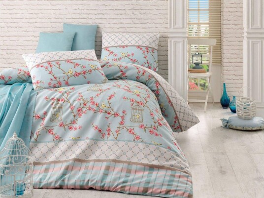 Eponj Home Sengetøy Dobbelt 4 deler Turkis/Krem/Rosa/Brun