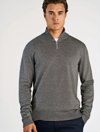 Lindbergh Ecovero Half Zip L/S Knit - Grey - L
