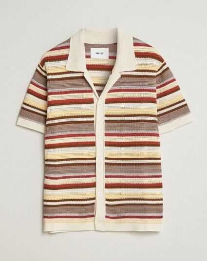 NN07 Lars Striped Knitted Short Sleeve Shirt Ivory Multi NN07 Lars Striped Knitted Short Sleeve Shirt Ivory Multi