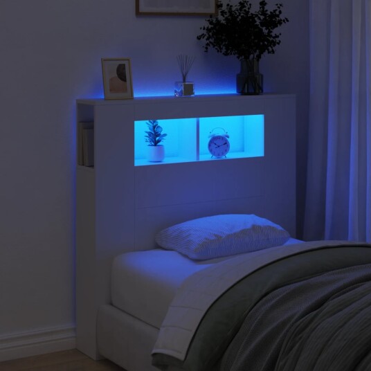 Sengegavl med LED hvit 100x18,5x103,5 cm konstruert tre 8721012259140 Sengegavl med LED hvit 100x18,5x103,5 cm konstruert tre 8721012259140