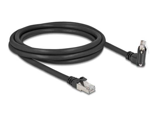 Delock Nettverkskabel Rj-45 Hann Rett Til Rj-45 Hann Angled Rotating Screwable 2 M 7 Mm S/Ftp Cat 6 Støtte For Gigabit Ethernet Uten Hindringer Svart