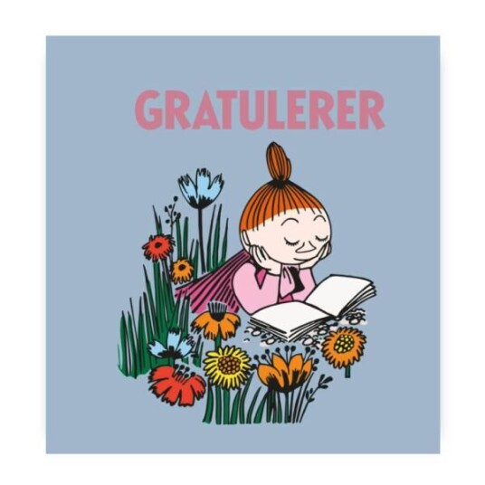 Moomin Mummi kort dobbelt Gratulerer grå