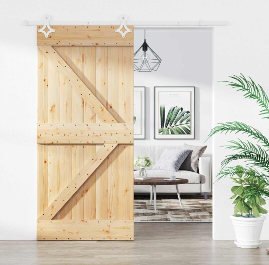 Skyvedør Naturlig og Hvit 95 x 210 cm Massiv Furu Tre Skyvedør Naturlig og Hvit 95 x 210 cm Massiv Furu Tre