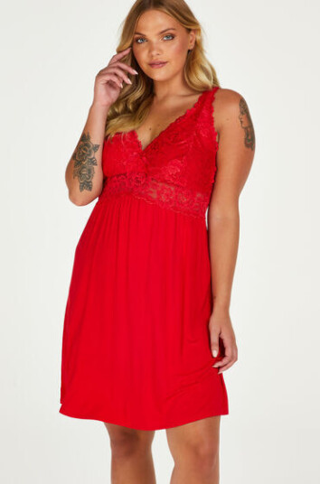 Hunkemöller Nora Lace slipkjole Rød 2XS Hunkemöller Nora Lace slipkjole Rød 2XS