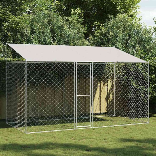 Hundebur Med Tak Sølv 400 X 200 X 256 cm Stål Og Pe 3368301