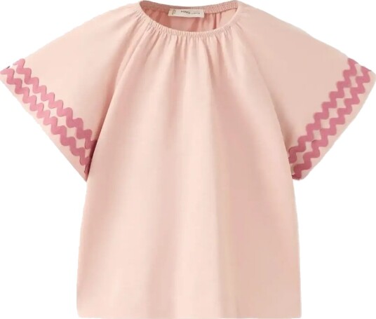 Mango Cotton T Shirt With Contrasting Trim   Pink   2 3