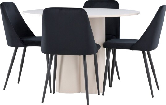 Olivia Spisegruppe 110 cm Rund med 4 Night stoler   Beige/Svart