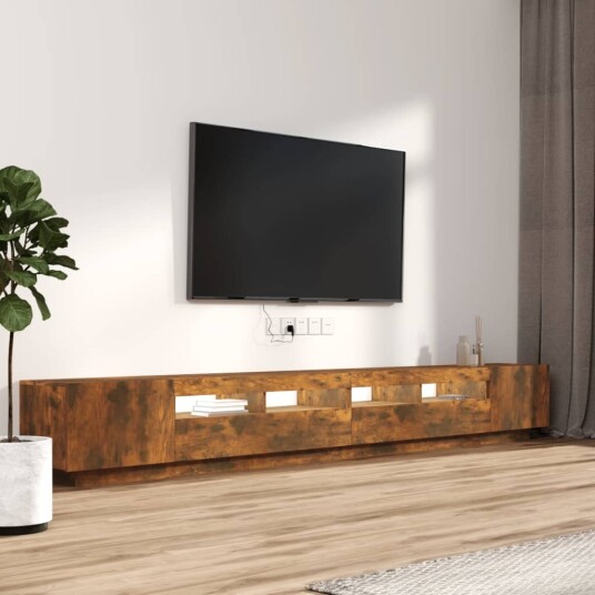 vidaXL TV-benksett med LED-lys 3 deler røkt eik konstruert tre vidaXL TV-benksett med LED-lys 3 deler røkt eik konstruert tre