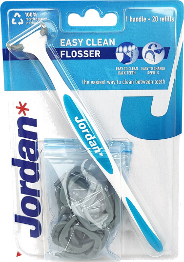 Jordan Easy Clean Flosser Tanntråd Håndtak + 21 påfyllingshoder Jordan Easy Clean Flosser Tanntråd Håndtak + 21 påfyllingshoder