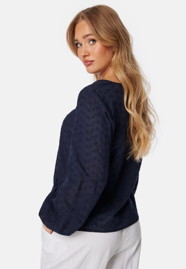 Happy Holly Nisha Broderie Anglaise Blouse Navy 48/50