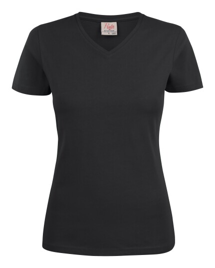 Printer Heavy V-neck Lady T-skjorte Svart
