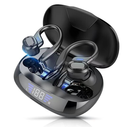Trådløse Bluetooth-hodetelefoner for sport, trådløse hodetelefoner med mikrofon Bluetooth, Hi-Fi Stereo Bluetooth-hodesett for arbeid Mørk