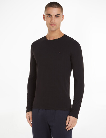 Tommy Hilfiger Stretch Slim Fit Long Sleeve Tee - Black - XL