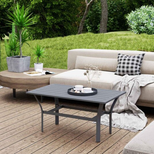 Sidebord metall balkongbord med lamelldesign værbestandig salongbord hagebord lettstelt sofabord utebord til balkong hageterrass Sidebord metall balkongbord med lamelldesign værbestandig salongbord hagebord lettstelt sofabord utebord til balkong hageterrass