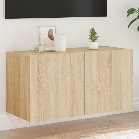 vidaXL Vegghengt TV-benk med LED sonoma eik 80x35x41 cm 8721012259027