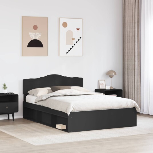 Sengestamme med hodegjerde Svart 150 x 200 cm Massiv furu
