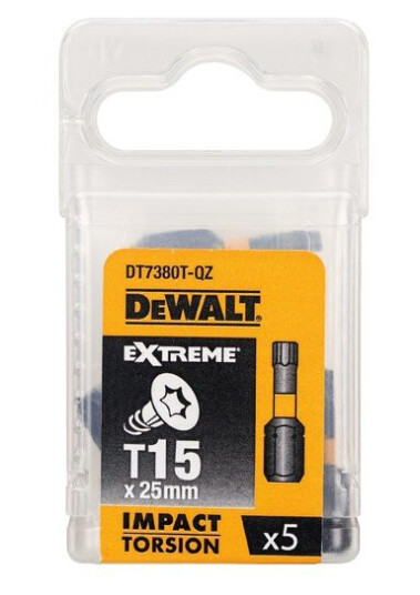 Dewalt Bits torx t15 25mm torsion 5 stk for bruk med slagtrekker dt7380t