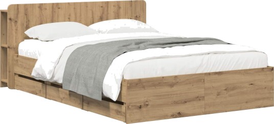 vidaXL Sengramme med oppbevaring og hodegavl Artisan eik 160 x 200 cm