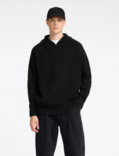 Selected Slhdry Ls Knit Relaxed Half Zip - Black - L Selected Slhdry Ls Knit Relaxed Half Zip - Black - L