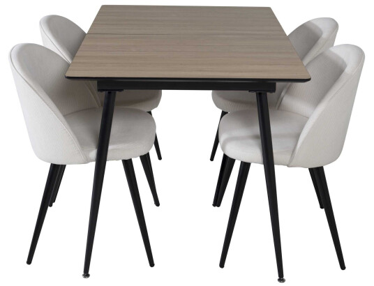 Venture Design Silar & Velvet spisegruppe Natur/beige 4 st stoler & bord 120 x 90 cm