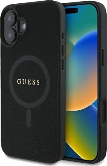Guess Saffiano Classic Logo MagSafe Mobildeksel for iPhone 16 - Svart Guess Saffiano Classic Logo MagSafe Mobildeksel for iPhone 16 - Svart