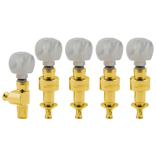 Grover 124g5 Geared Banjo Pegs W/round Pearloid Button - 5 Pcs. - Gull