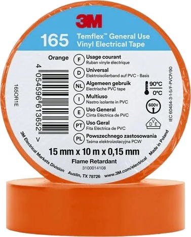 3M 165Or1e 1 Stykker Oransje Pvc 600 V Blister 10 M 3M 165Or1e 1 Stykker Oransje Pvc 600 V Blister 10 M