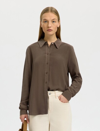 Selected Slfviva Ls Sun Shirt Noos Brown 34