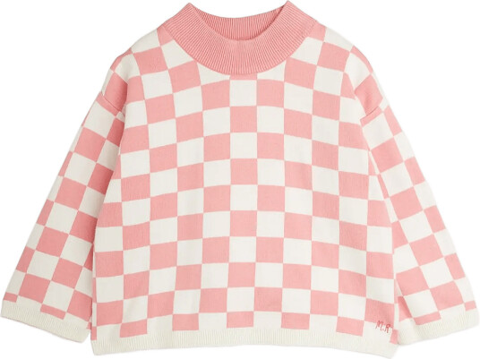 Mini Rodini Chess Check Knitted Sweater Pink 68/74