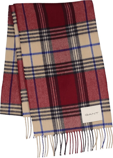 Gant Checked Wool Scarf - Burgundy - ONE SIZE