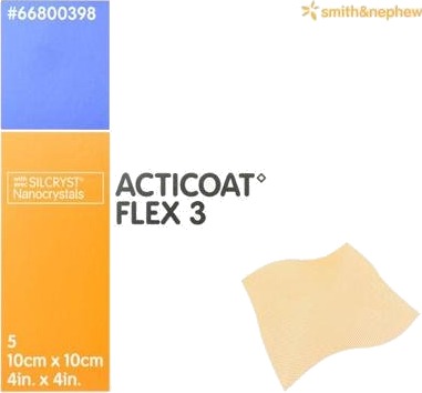 Acticoat Flex 3 sølvbandasje 10x10cm 5 stk Acticoat Flex 3 sølvbandasje 10x10cm 5 stk