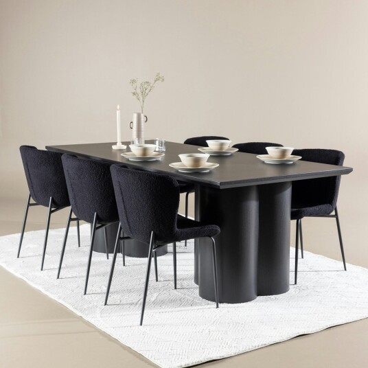 Olivia Spisegruppe 210 cm Rektangulær med 6 Modesto stoler - Sort/Sort Olivia Spisegruppe 210 cm Rektangulær med 6 Modesto stoler - Sort/Sort