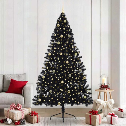 Kunstig Forhåndsopplyst Juletre med 300 LED Svart 240 cm PVC