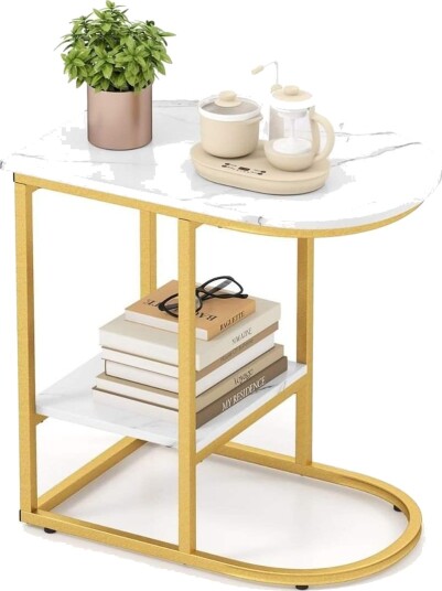 C formet sidebord – imitert marmor 2 lags lagring