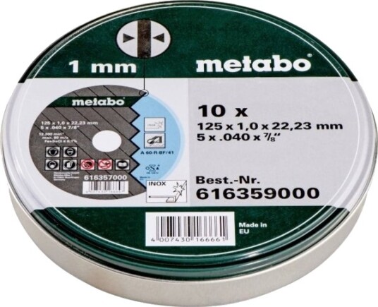 Metabo Kappeskive 125 mm Inox for Metall - 10 stk. Blikkboks